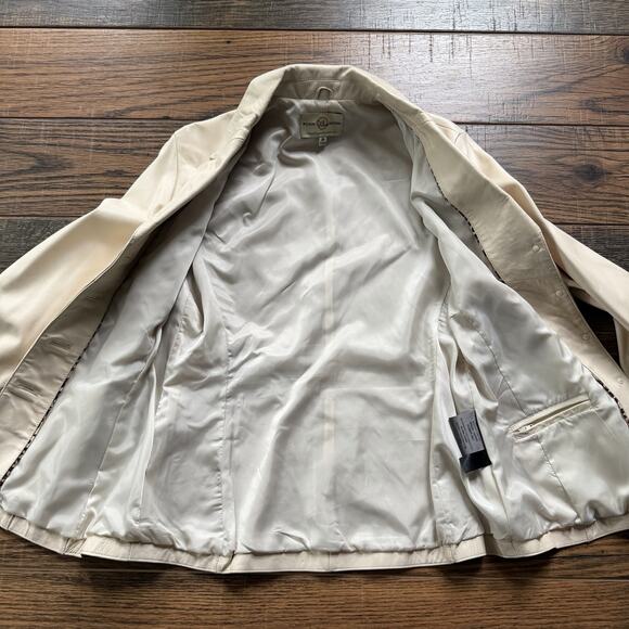 Vintage Wilsons Leather Jacket Genuine Cream Blazer Style Button Front Sz M - Picture 6 of 11